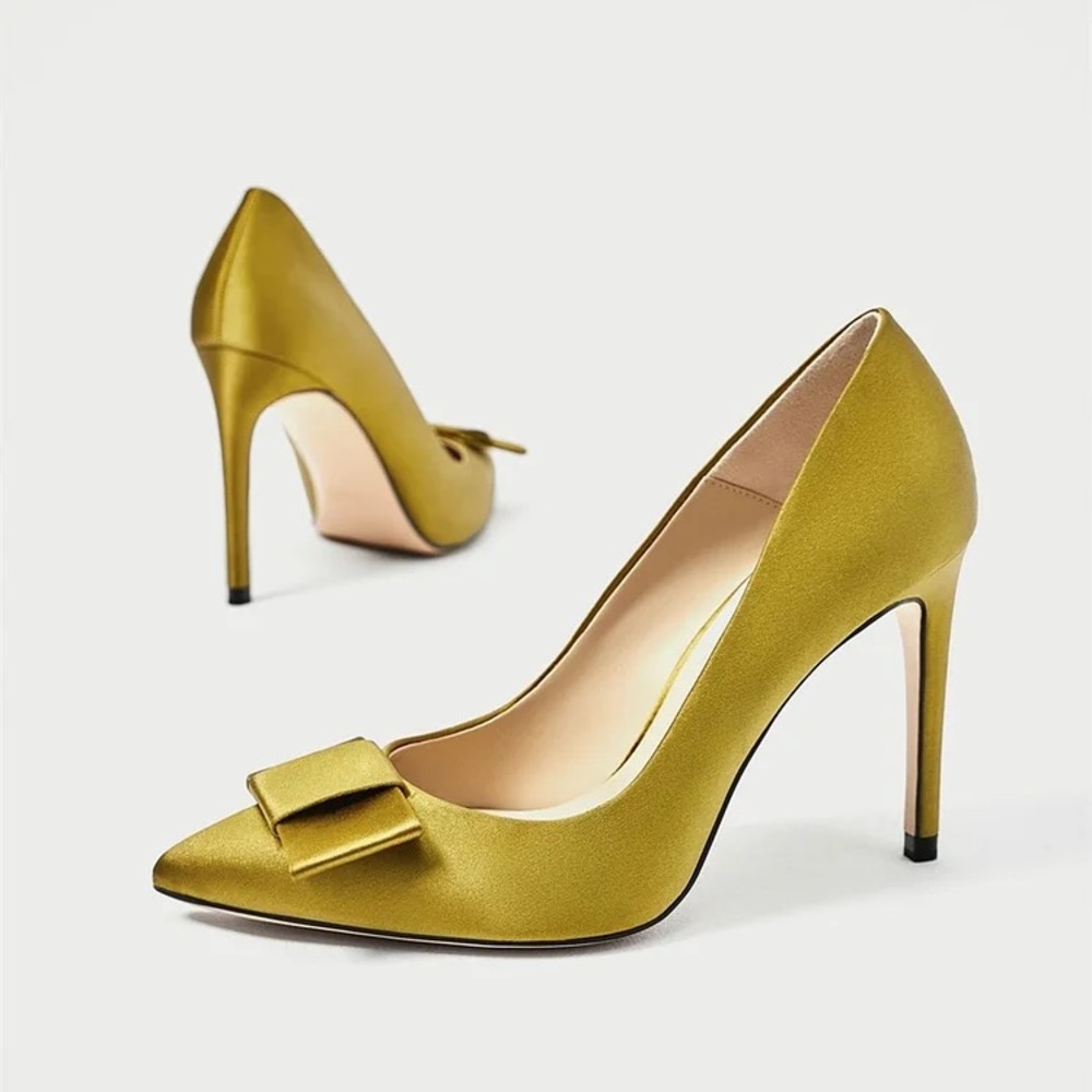 Zara green satin pumps